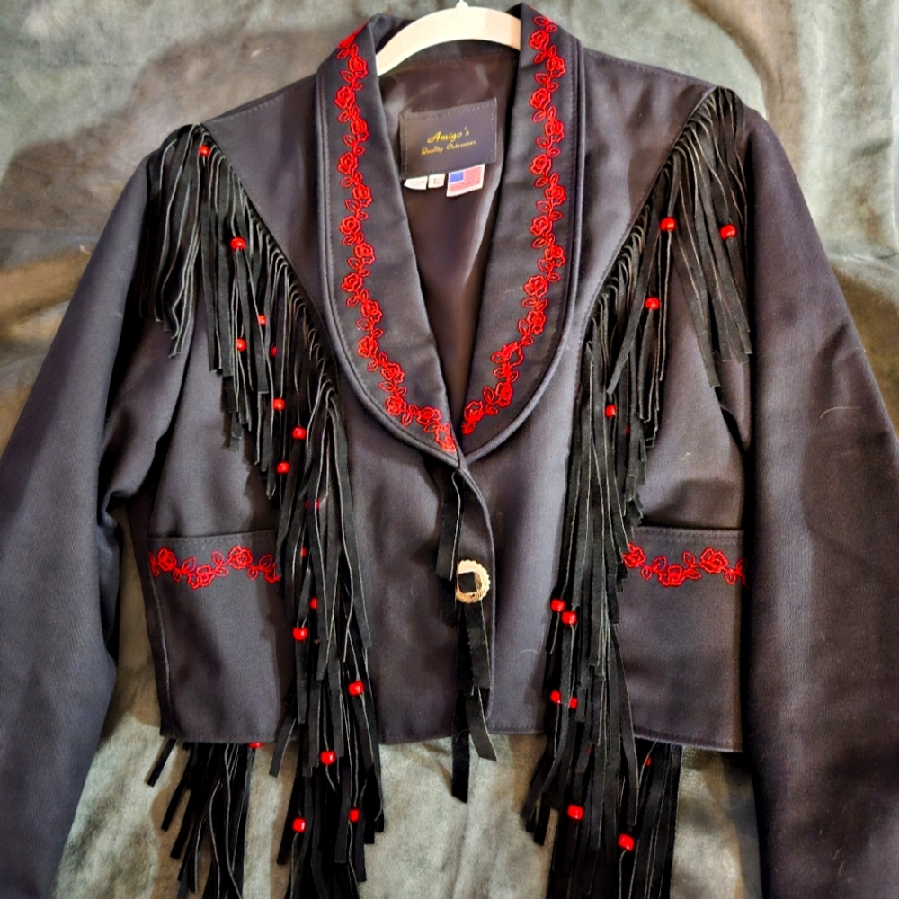 Vintage Amigo's jacket, unique fringed black, and red exalent condition
